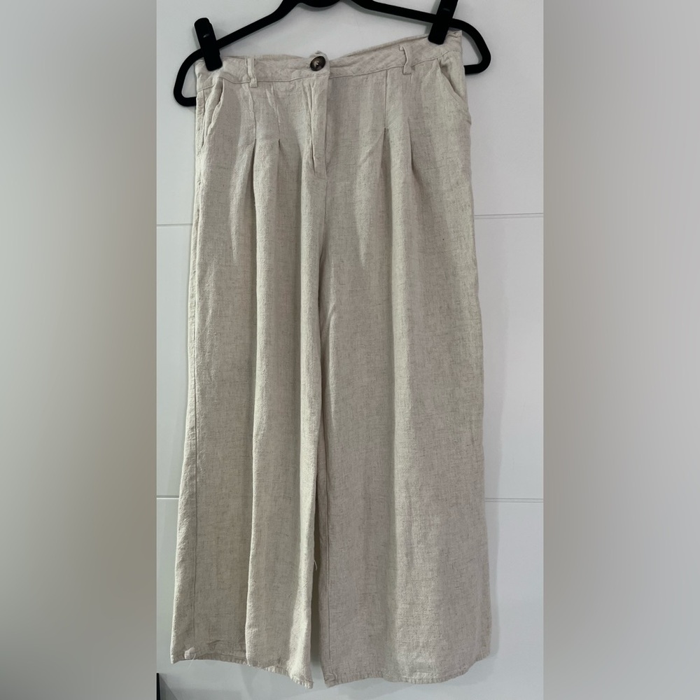 Lulus Linen Wide-Leg Pants, Women’s Oatmeal Color Large Pants